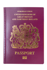 UK Passport isolated on white background, official British passport document
