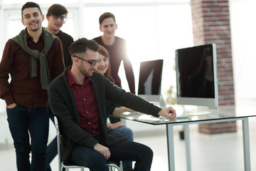 portrait of friendly business team in office.