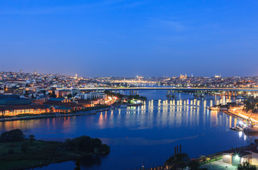 Incredible panorama of Istanbul  from Pierre Loti view point at night, Turkey