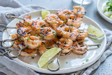Grilled shrimp skewers © azurita