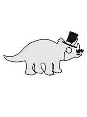 Triceratops sir herr gentlemen mustache schnurrbart monokel brille zylinder hut hörner silhouette schwarz umriss dino dinosaurier saurier clipart comic cartoon design