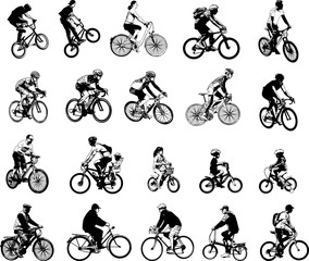 collection of 20 sketch bicyclists - vector