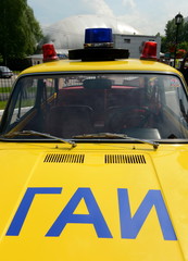 The old Soviet car VAZ 21011 in the version of the police car of the road patrol service.