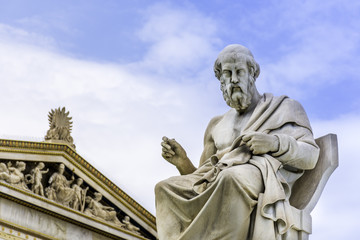 Statue of ancient Greek philosopher Plato in Athens.