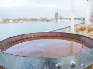 top of the barrel filled with water with the cologne dome in the background, Germany