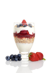 strawberry and blueberry parfait with berries