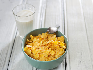 Breakfast cornflakes with milk