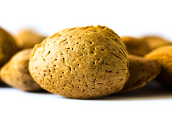 Fresh almonds in shell close up
