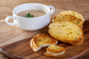 Mushroom Soup and Garlic Bread