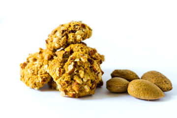Homemade almond cookies against white background