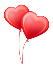 Obraz na płótnie Canvas Red Glossy Helium Balloons in Shape of Hearts