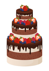 Three-Tier Cake with Chocolate and Cream Layers