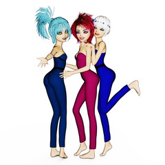 Digital 3D Illustration of Manga Girls