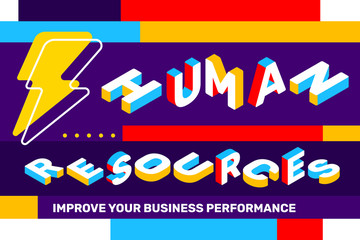 Human resources concept on bright color background with lightning icon, geometric element.