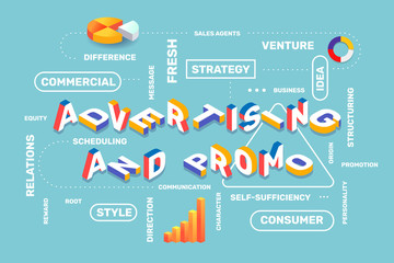 Advertising and promo bright concept on green color background with icon, tag. Vector creative horizontal illustration of word lettering typography.