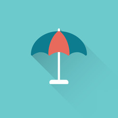 flat parasol, umbrella icon on blue background