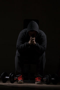 Young male doing bodybuilding exercises. High resolution  image concept for fitness industry.