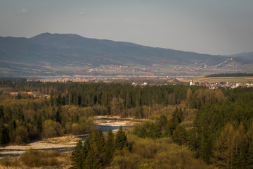 Luban peak in Gorce from nature reserve Bialka River Gorge, Pieniny, Poland
