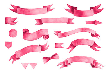 Watercolor set with pink ribbons