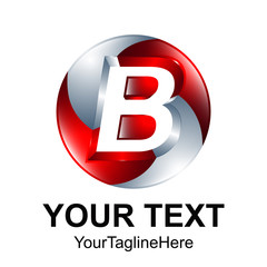 Initial letter B logo design template element colored silver red 3d circle sphere negative space for business and company identity