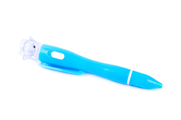 Blue pen on white background
