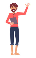 Businessman Waving Hand Poster Vector Illustration