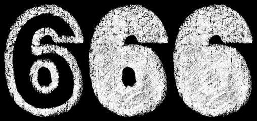 handwritten white chalk arabic number 6 isolated on black background, hand-drawn chalk numerals,...