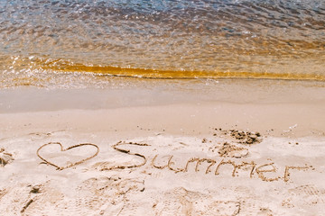 Close up beach sand texture background in perspective view. Summer holiday.