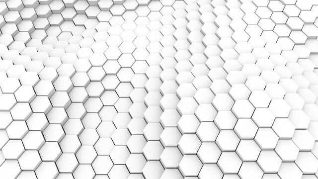 Many abstract geometric hexagons as wave, optical Illusion, computer generated 3D rendering backdrop