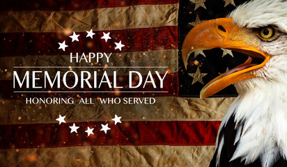 American flag with the text Memorial day.