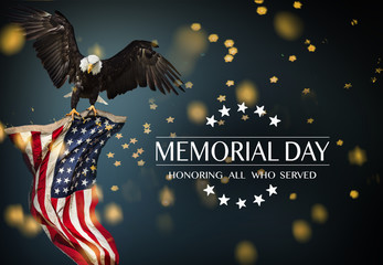 American flag with the text Memorial day.