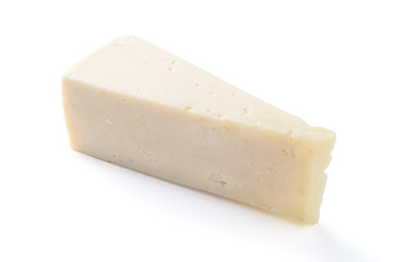 Semi hard cheese piece on a white background