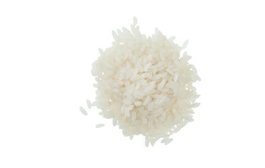 A handful of white rice isolated on white background. One of the varieties of rice.