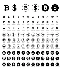 Foto op Aluminium Currency, crypto currency all types of money symbols, coins, currencies rounded circle vector illustration line symbols set, collection © streptococcus