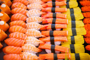 Sushi set on tray ready for eat