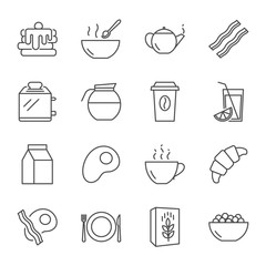 Breakfast vector icons set, outline style