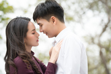 Fototapeta premium Lovers couple in love having fun dating on park.