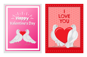 White Doves Couples with Heart Illustrations Set