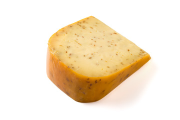 Сheese with caraway isolated on white