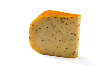 Сheese with caraway isolated on white