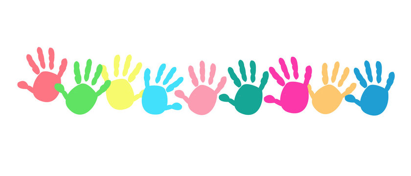 Colorful baby hand print vector background