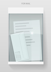 Glass modern mailbox with envelopes and letters. Transparent glass. Vector graphics.