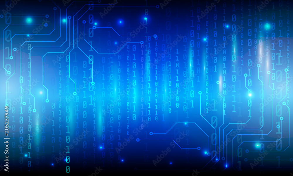 Aufkleber Hi Technology Cyber Security Vector Background. Abstract Blue Circuit Board With Binary Digital Number Protection Code.