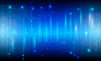 Hi Technology Cyber Security Vector Background. Abstract Blue Circuit Board With Binary Digital Number Protection Code.