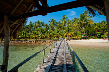 Fototapeta premium A wooden pier on the island of Koh Chang, Thailand.