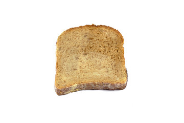 Bread covered with mold on white background