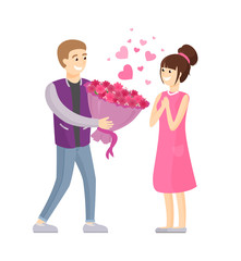 Man Presenting Luxury Bouquet of Flowers to Woman