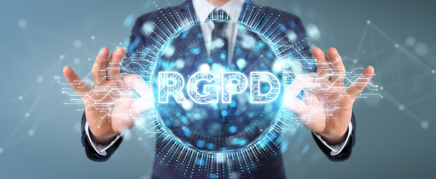 Businessman using digital GDPR interface 3D rendering