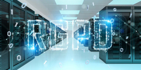 Digital GDPR interface in server room 3D rendering