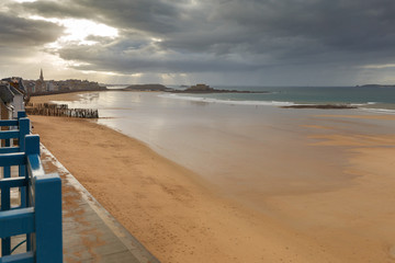 Saint-Malo. Sandy beach at low tide.